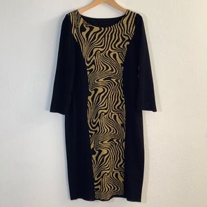 Exclusively Misook Black/Gold Bodycon Zebra Print Dress Size M